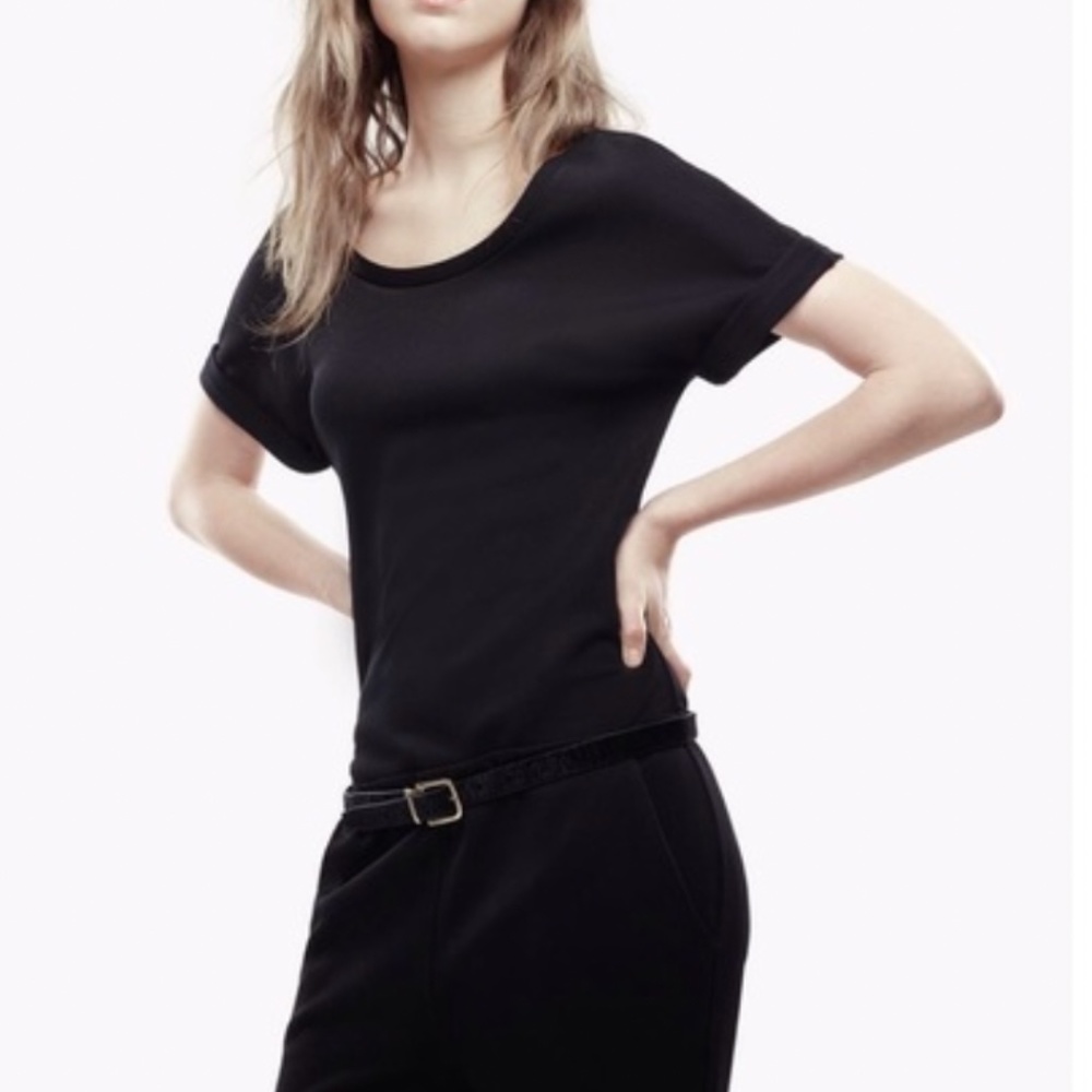 THEORY Black Knit Jumpsuit Size Large Short Sleeve Travel Capsule Sorgia